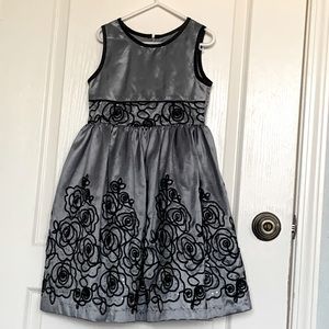 Jayne Copeland Girl's Dress – Steel Gray w/t Black Flowers & Sequins